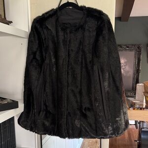 Michael Kors Elegant Black Faux Fur Reversible Cape
